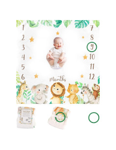 Manta de Hitos Mensuales KooKooBaby 119cm Forro Polar Animales