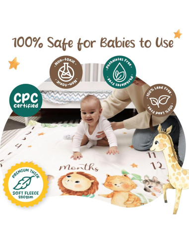 Manta de Hitos Mensuales KooKooBaby 119cm Forro Polar Animales