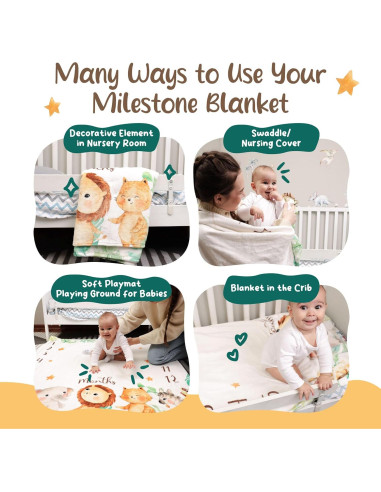 Manta de Hitos Mensuales KooKooBaby 119cm Forro Polar Animales