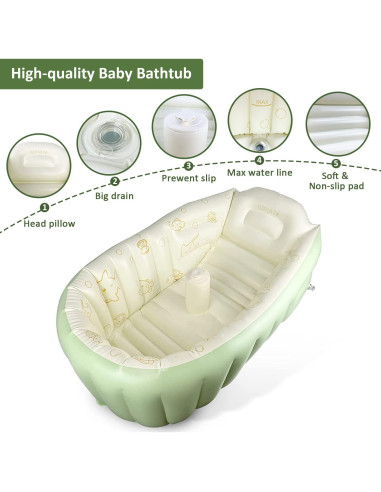 Bañera Inflable para Bebés Rlozftel Verde con Bomba de Aire