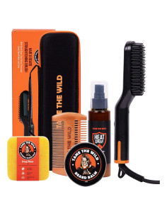 Kit de Cuidado de Barba Premium Domina la Naturaleza - Cepillo Calentado, Jabón, Balsamo y Estuche