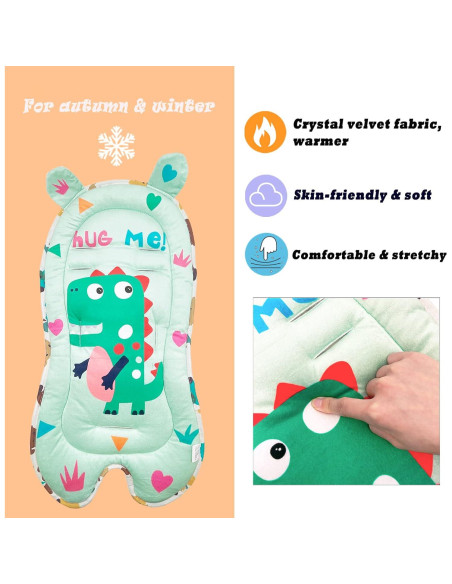 Almohadilla para Cochecito de Bebé Dinosaurio Verde - Suave y Transpirable