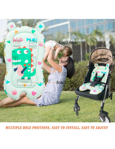 Almohadilla para Cochecito de Bebé Dinosaurio Verde - Suave y Transpirable