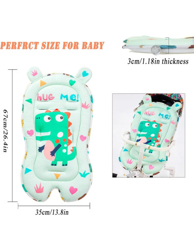 Almohadilla para Cochecito de Bebé Dinosaurio Verde - Suave y Transpirable