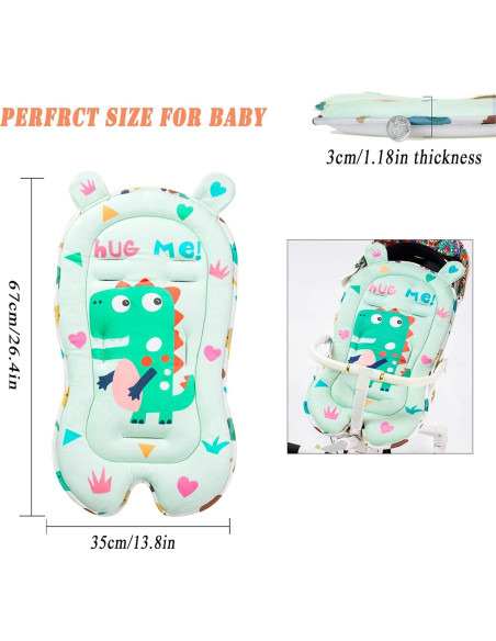 Almohadilla para Cochecito de Bebé Dinosaurio Verde - Suave y Transpirable