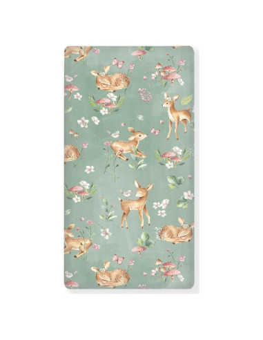 Sábana Ajustable para Cuna QINBEIDU Ciervo Verde 71x132 cm