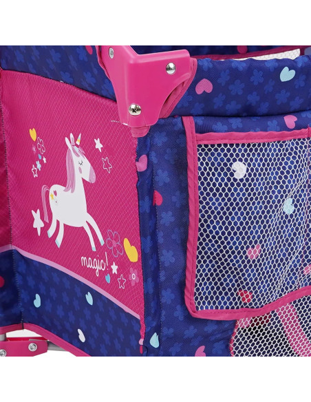Cuna de Muñeca 509 Unicornio Plegable con Dosel Ajustable