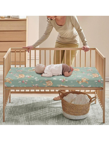 Sábana Ajustable para Cuna QINBEIDU Ciervo Verde 71x132 cm