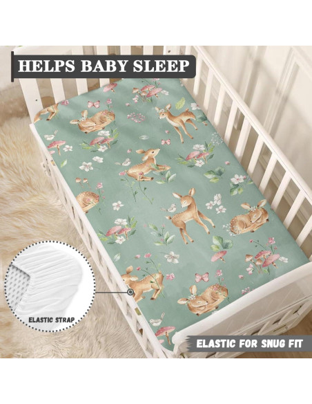 Sábana Ajustable para Cuna QINBEIDU Ciervo Verde 71x132 cm Sábana Ajustable para Cuna QINBEIDU Ciervo Verde 71x132 cm