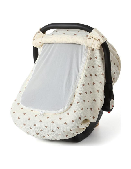 Cubierta de Asiento de Coche Bebé Algodón Muselina Crema