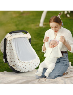 Cubierta de Asiento de Coche Bebé Algodón Muselina Crema 2