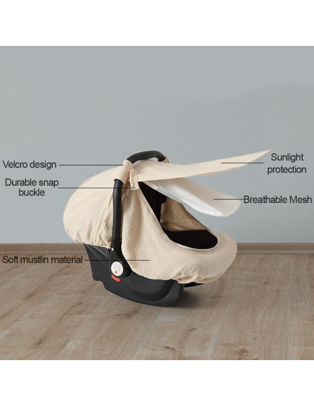 Cubierta de Asiento de Coche Bebé Algodón Muselina Crema