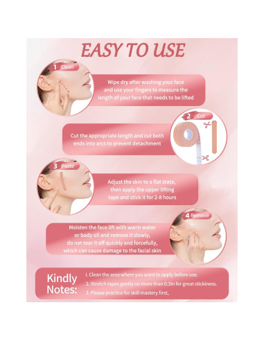 Cinta Facial Antiarrugas YHDSYN - 4 Rollos de Algodón