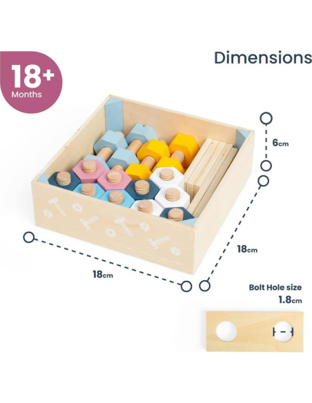 Juego de Tuercas y Tornillos de Madera Bigjigs Toys - 20 Piezas Ecológicas Juego de Tuercas y Tornillos de Madera Bigjigs Toys - 20 Piezas Ecológicas