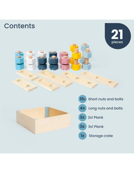 Juego de Tuercas y Tornillos de Madera Bigjigs Toys - 20 Piezas Ecológicas Juego de Tuercas y Tornillos de Madera Bigjigs Toys - 20 Piezas Ecológicas