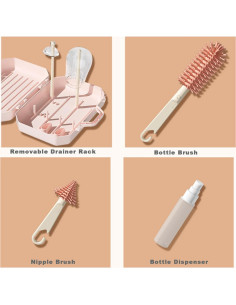 Juego de Cepillos de Botella PandaEar Rosa - 6 en 1 Portátil 2