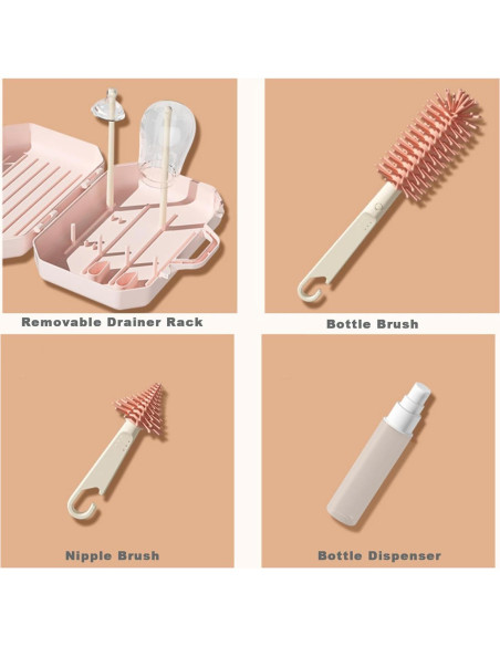 Juego de Cepillos de Botella PandaEar Rosa - 6 en 1 Portátil