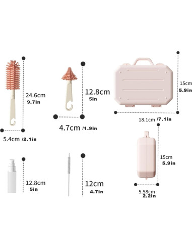 Juego de Cepillos de Botella PandaEar Rosa - 6 en 1 Portátil
