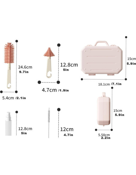 Juego de Cepillos de Botella PandaEar Rosa - 6 en 1 Portátil