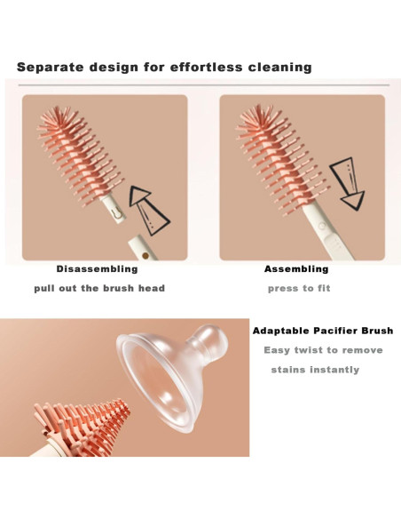 Juego de Cepillos de Botella PandaEar Rosa - 6 en 1 Portátil