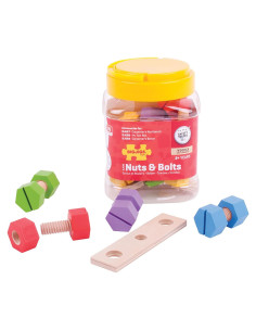 Juego de Construcción Bigjigs - Tarro con 20 Nueces y Tornillos