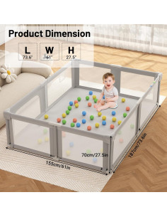 Parque Infantil Plegable Seeday 186 x 155 cm Gris con Alfombra 2