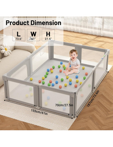 Parque Infantil Plegable Seeday 186 x 155 cm Gris con Alfombra