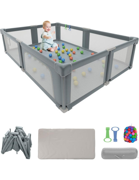 Parque Infantil Plegable Seeday 186 x 155 cm Gris con Alfombra Parque Infantil Plegable Seeday 186 x 155 cm Gris con Alfombra