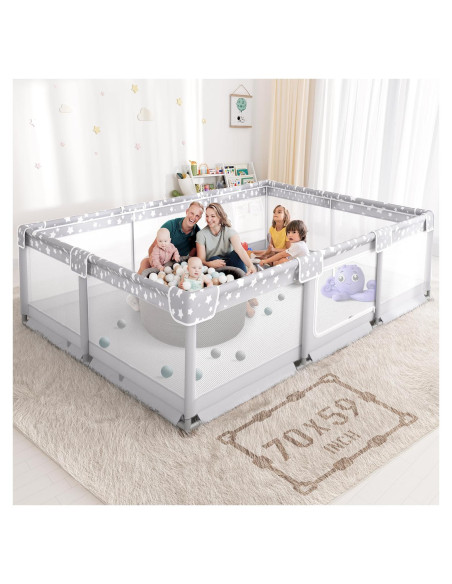Corralito Gigante para Bebés 178x150cm Gris - Seguro y Espacioso
