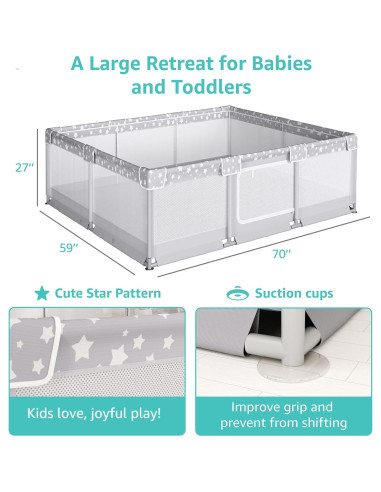 Corralito Gigante para Bebés 178x150cm Gris - Seguro y Espacioso