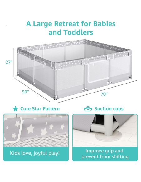 Corralito Gigante para Bebés 178x150cm Gris - Seguro y Espacioso