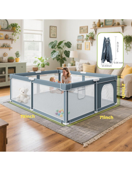 Parque Infantil Plegable OMZER 180x200 cm Resistente con Malla