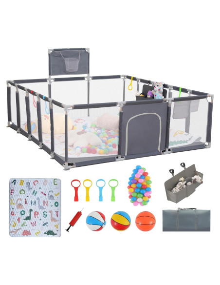 Parque Infantil para Bebés Clocly 200x180cm con Alfombra y Pelotas