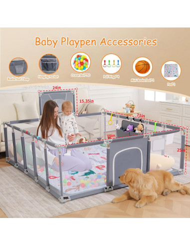 Parque Infantil para Bebés Clocly 200x180cm con Alfombra y Pelotas