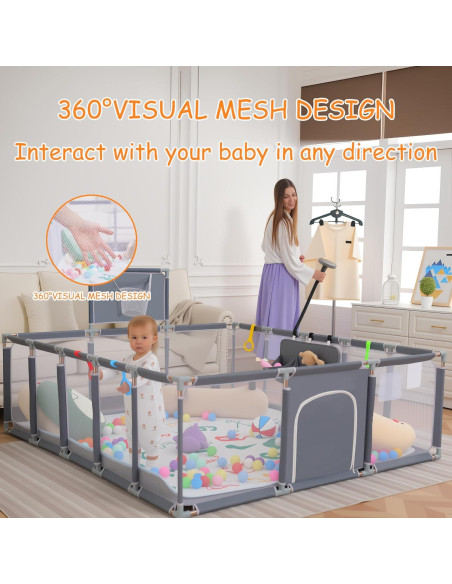 Parque Infantil para Bebés Clocly 200x180cm con Alfombra y Pelotas