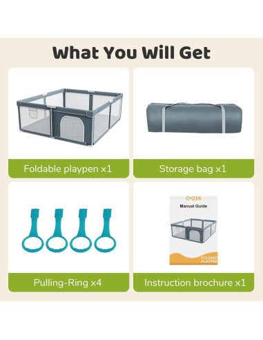 Parque Infantil Plegable OMZER 180x200 cm Resistente con Malla