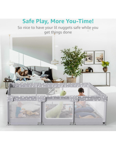 Corralito Gigante para Bebés 178x150cm Gris - Seguro y Espacioso