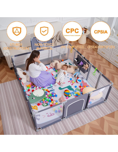 Parque Infantil para Bebés Clocly 200x180cm con Alfombra y Pelotas
