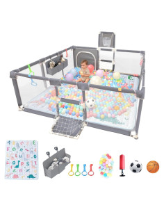 Parque Infantil Plegable 185x180cm Gris con Alfombra y Pelotas