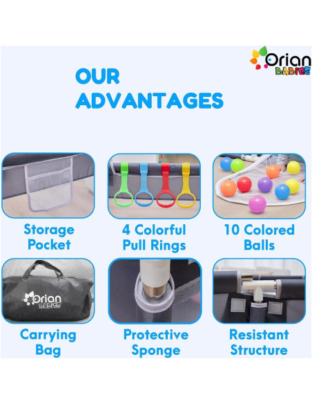 Parque Infantil Orian 127x127 cm Tela Oxford con Pelotas