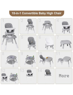 Silla Alta Convertible 15-en-1 Babyliebe Gris para Bebés 2