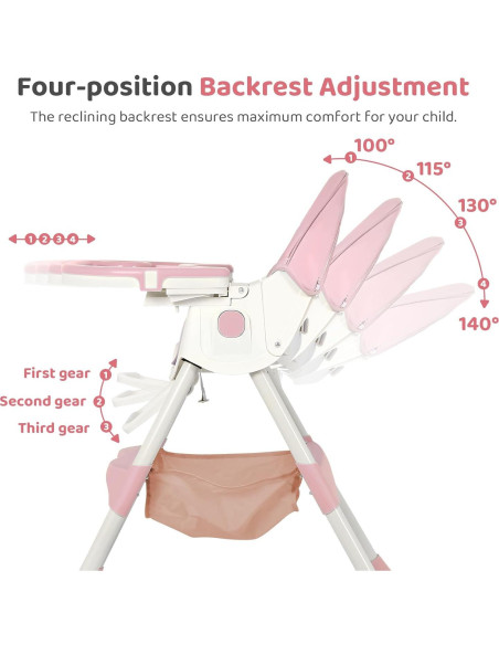 Silla Alta Plegable 6 en 1 Rosa - Bebés con Ruedas Ajustables