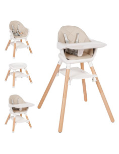 Silla Alta para Bebés Komcot 6 en 1 Beige, Madera y Plástico