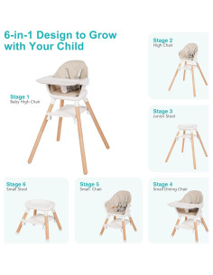 Silla Alta para Bebés Komcot 6 en 1 Beige, Madera y Plástico 2