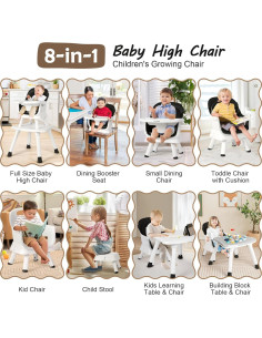 Silla Alta Multifuncional Cowiewie 8 en 1 para Bebés - Negro 2