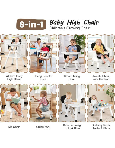 Silla Alta Multifuncional Cowiewie 8 en 1 para Bebés - Negro