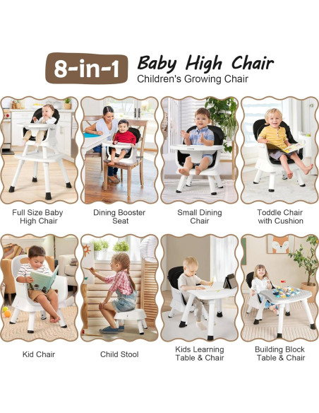 Silla Alta Multifuncional Cowiewie 8 en 1 para Bebés - Negro