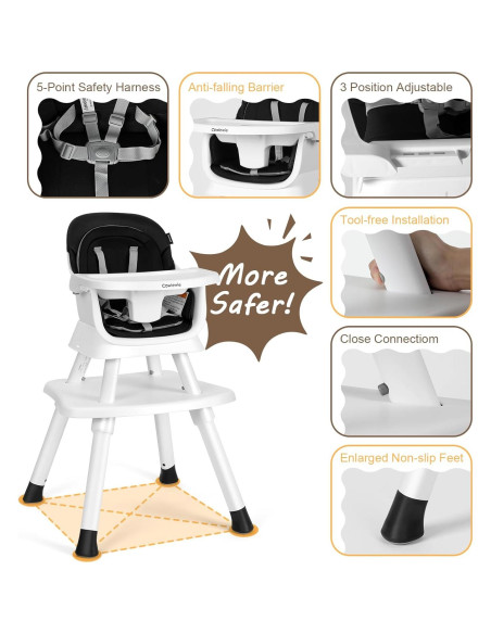 Silla Alta Multifuncional Cowiewie 8 en 1 para Bebés - Negro