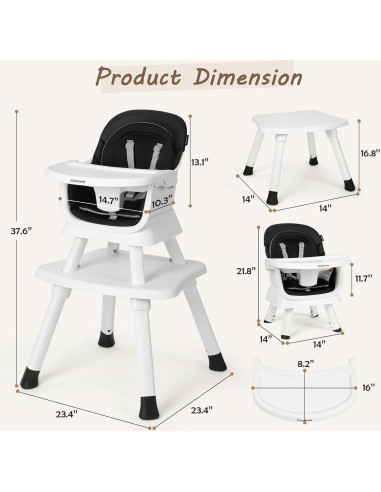 Silla Alta Multifuncional Cowiewie 8 en 1 para Bebés - Negro