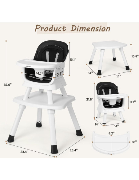 Silla Alta Multifuncional Cowiewie 8 en 1 para Bebés - Negro